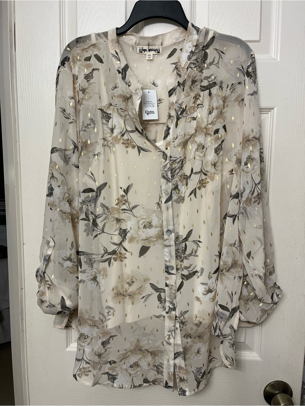 Lightweight Floral Sheer Blouse - Cream with Gold Accents
